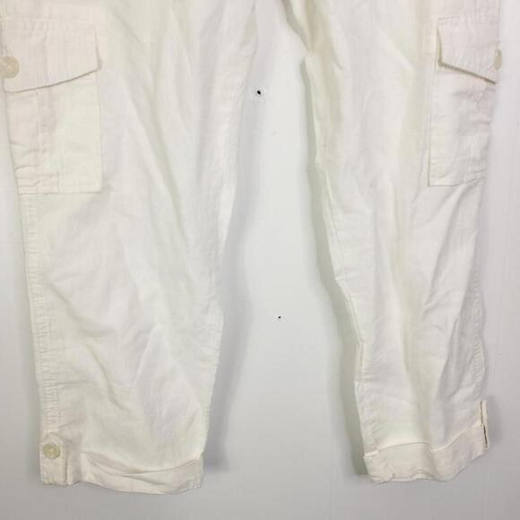 Banana Republic Pants Women 8 Martin Fit Linen Blend Cropped Cargo White - Picture 7 of 12